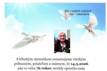 Fotografia oznámenia o úmrtí Boženy Trenčanskej, rodenej Papánkovej zo Senice, vrátane dátumov a informácií o poslednej rozlúčke.