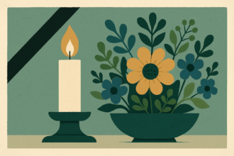 Ilustrácia sviečky a kvetov ako symbol pietnej spomienky na zosnulého Kpt. Jiřího Červeného