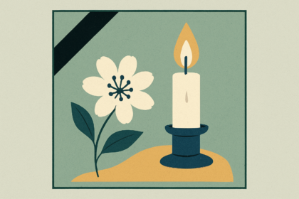 Ilustrácia sviečky a kvetu ako pietny symbol pre nekrológ Juraja Lapuníka zo Senice