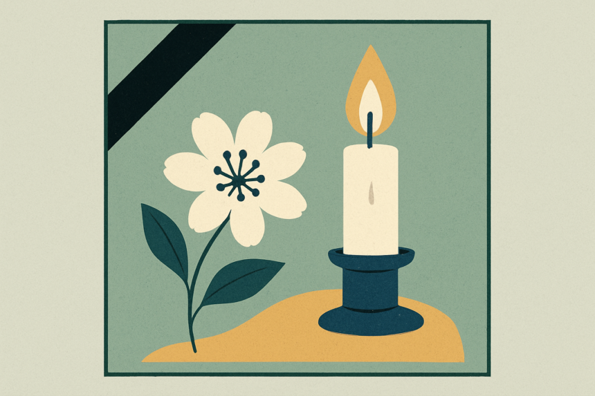 Ilustrácia sviečky a kvetu ako pietny symbol pre nekrológ Juraja Lapuníka zo Senice