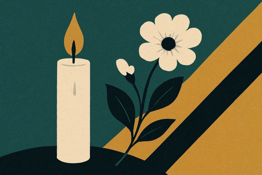 Ilustrácia sviečky a kvetu ako pietny symbol pre nekrológ pána Mariána Tokoša zo Senice