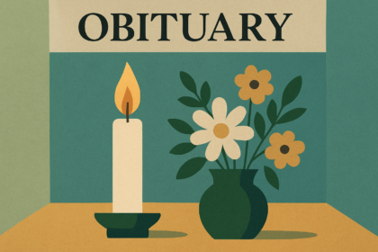 Ilustrácia sviečky a kvetu ako pietny symbol smútočného oznámenia