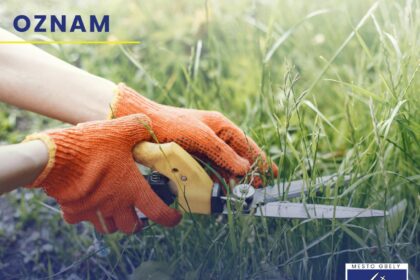 Plagát mesta Gbely s oznámením o možnosti vyrovnať nedoplatky formou dobrovoľníckej práce.