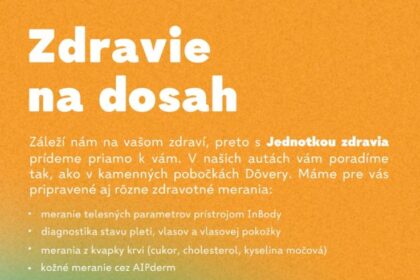 Plagát podujatia Zdravie na dosah v Gbeloch s informáciami o bezplatnom meraní zdravia v Kultúrnom dome 26. marca 2026 od 9:00 do 15:00.