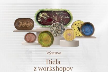 Plagát výstavy diel z workshopov v Záhorskom osvetovom stredisku v Senici s dátumom vernisáže 1. apríla 2026 a informáciami o mieste a čase konania.