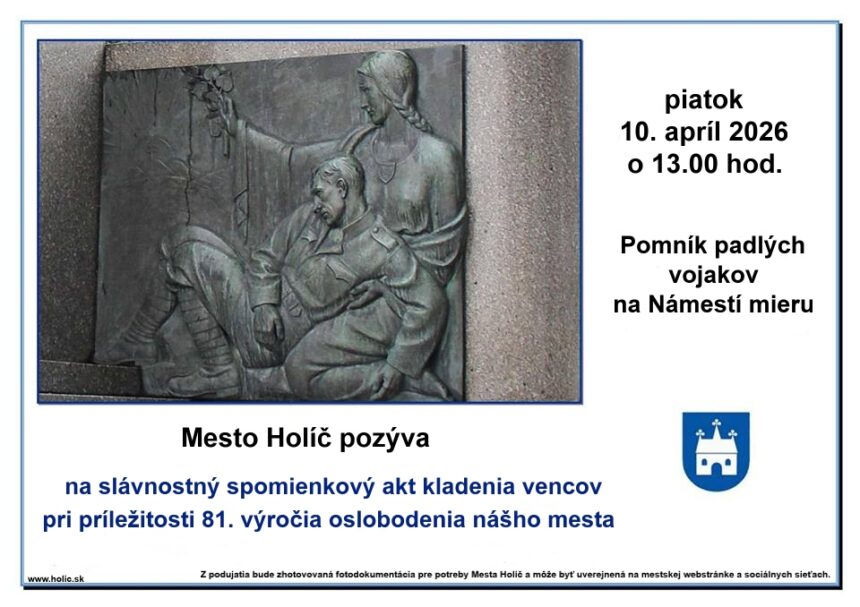 Pomník padlých vojakov na Námestí mieru v Holíči, miesto slávnostného kladenia vencov pri príležitosti 81. výročia oslobodenia mesta.