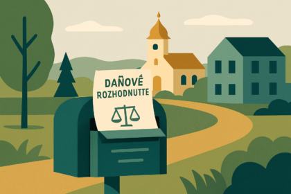 Ilustrácia poštovej schránky s doručovanými oficiálnymi dokumentmi, symbol doručovania rozhodnutí o dani v meste Senica.