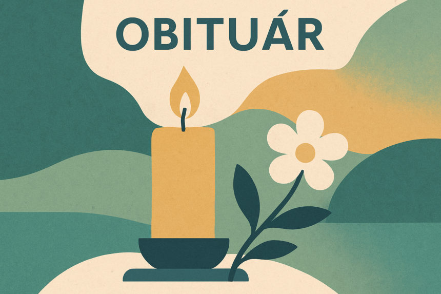 Ilustrácia sviečky a kvetu ako pietny symbol k oznámeniu o úmrtí Jozefy Pastuchovej z mesta Senica.