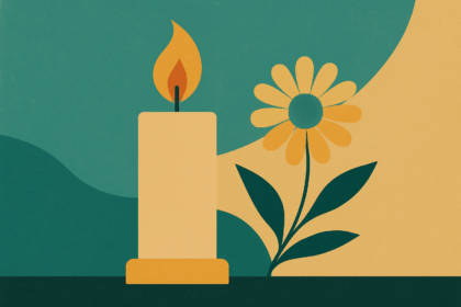 Ilustrácia sviečky a kvetu ako pietny symbol smútku za zosnulú Máriu Hazlingerovú