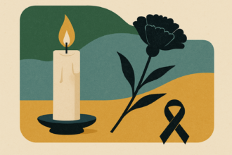 Ilustrácia sviečky a kvetu ako symbolu smútku a rozlúčky v Záhorí