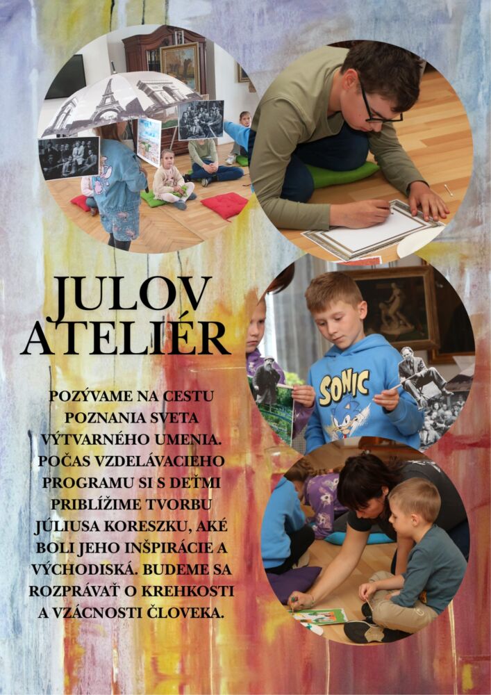 Ilustrácia z programu Julov ateliér v Záhorskom múzeu v Skalici, zobrazuje výtvarné dielo a umelecké aktivity.