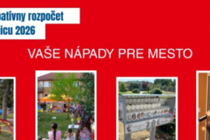 Ilustratívny plagát k participatívnemu rozpočtu v meste Senica s textom "Vaše nápady pre mesto" a výzvou na hlasovanie od 4. mája.