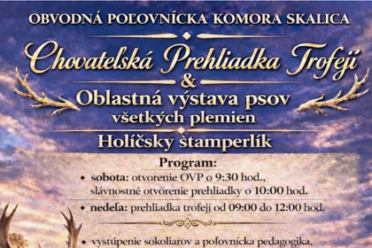 Plagát Chovateľskej prehliadky trofejí a výstavy psov v Holíči 2. a 3. mája 2026 s programom a miestom konania pri Holíčskom zámku.