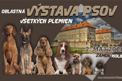 Plagát Oblastnej výstavy psov všetkých plemien, ktorá sa uskutoční 2. mája 2026 v areáli Holíčskeho zámku.