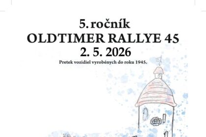 Plagát podujatia 5. ročník Oldtimer rallye 45, ktoré sa uskutoční 2. mája 2026 v Holíči. Na plagáte sú zobrazené historické vozidlá a informácie o pretekoch vozidiel vyrobených do roku 1945.