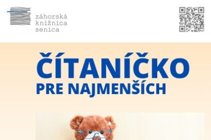 Plagát podujatia Čítaníčko pre najmenších v Záhorskej knižnici so základnými informáciami o čase, mieste a cieli akcie pre deti od 5 do 15 mesiacov.