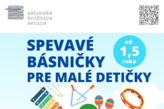 Plagát podujatia Spevavé básničky pre malé detičky v Záhorskej knižnici v Senici s informáciami o hudobno-pohybovej aktivite pre deti od 1,5 roka s Dominikou Závišovou na tému Gazdovský dvor.