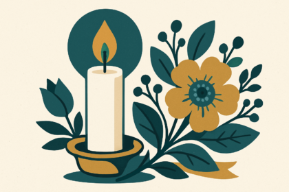 Ilustrácia sviečky a kvetov ako pietny symbol k úmrtiu Stanislava Figuru