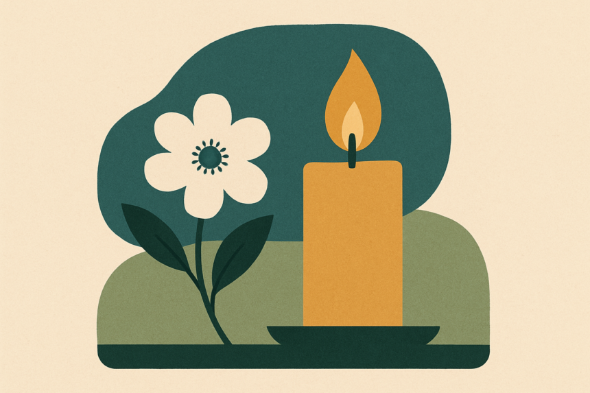 Ilustrácia sviečky a kvetu ako pietny symbol k úmrtiu Jaroslava Švárneho