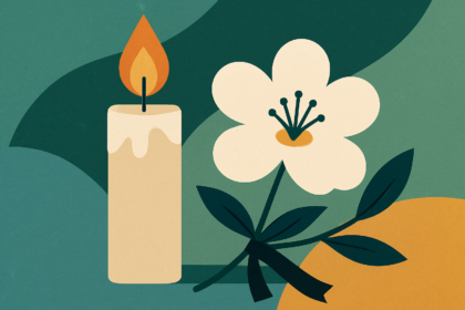 Ilustrácia sviečky a kvetu ako pietny symbol smútku