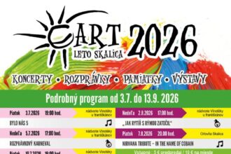 Plagát podujatia ART leto Skalica 2026 s programom koncertov a divadelných predstavení od júla do septembra v Skalici.