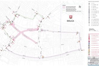 Mapa mesta Skalica s vyznačením uzávierky centra mesta a obchádzkových trás počas Remeselného jarmoku 6. júna 2026.