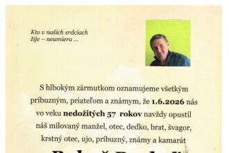 Oznámenie o úmrtí Bohuša Pucheľa s informáciami o dátume úmrtia a poslednej rozlúčke v Dome smútku v Senici.