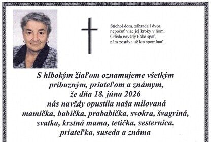 Parte s informáciami o zosnulej Anne Jozéfkovej z Vrbiovca, vrátane dátumu úmrtia a detailov o poslednej rozlúčke.