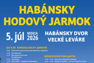 Plagát Habánskeho hodového jarmoku vo Veľkých Levároch s programom podujatia 5. júla 2026 vrátane prednášky o Habánoch na Slovensku.
