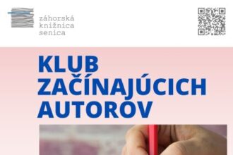 Plagát podujatia Klub začínajúcich autorov v Záhorskej knižnici Senica s informáciami o dátume, čase a mieste konania.