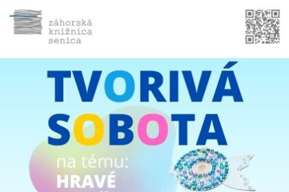 Plagát podujatia Tvorivá sobota v Záhorskej knižnici Senica, s témou hravé rybičky pre deti od 5 rokov, vedené výtvarníčkou Ninou Danekovou, konajúce sa 27. júna od 9:30 do 11:30.