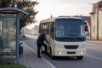 Mestský autobus pri zastávke v Skalici