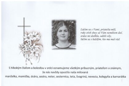 Parte Lucie Ralbovskej s oznámením o úmrtí a poslednej rozlúčke.