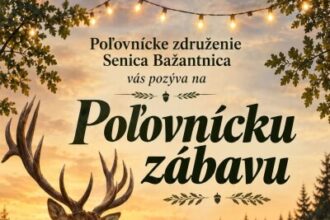 Pozvánka na Poľovnícku zábavu v Hlbokom s informáciami o programe a hudbe.