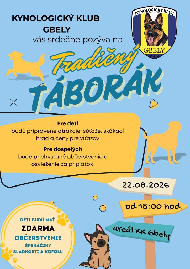 Pozvánka na tradičný táborák Kynologického klubu Gbely pre rodiny s deťmi.