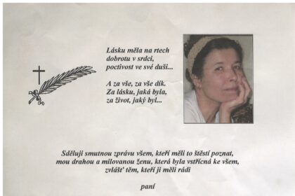 Smútočné oznámenie Ľudmily Tomíkovej s čiernym rámom a textom parte.