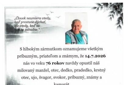 Smútočné oznámenie o úmrtí Jaroslava Čermeka zo Senice.
