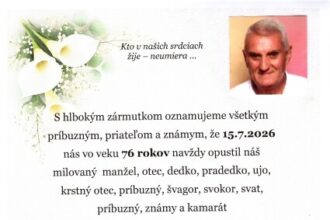 Smútočné oznámenie o úmrtí JUDr. Petra Zedníčka zo Senice.