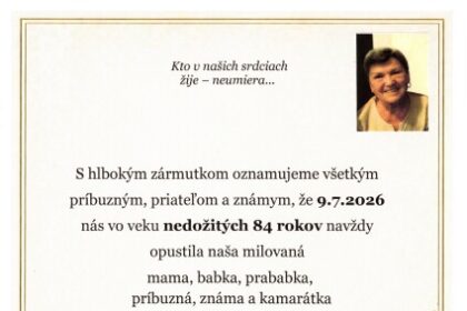 Smútočné oznámenie o úmrtí Lídie Beblavej z Senice s informáciou o poslednej rozlúčke.
