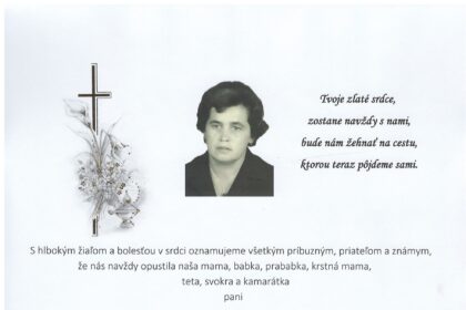 Smútočné oznámenie pre Máriu Kubovičovú zo Skalice.