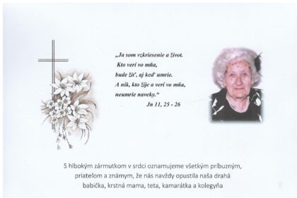 Smútočné oznámenie za Oľgu Bellayovú zo Skalice