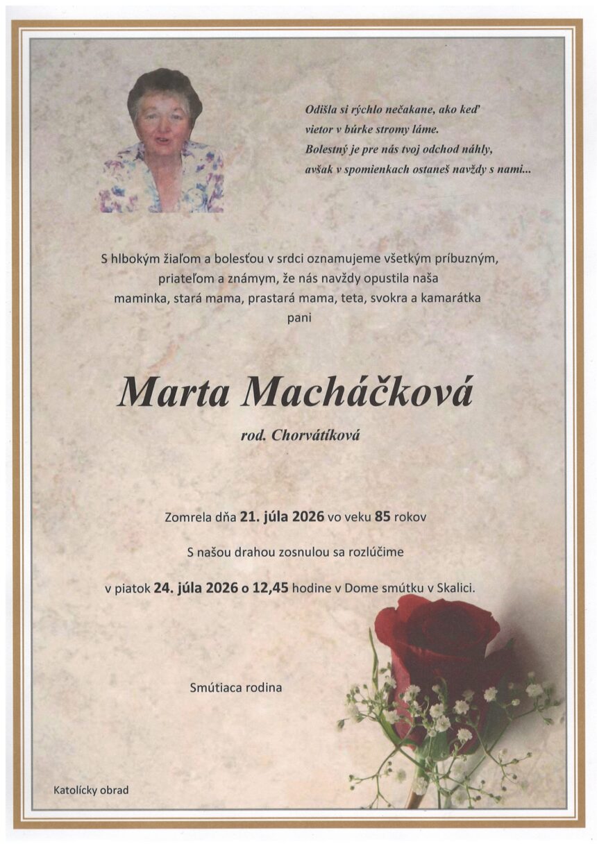 Smútočné parte Marty Macháčkovej zo Skalice.