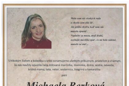Smútočné parte Michaely Berkovej z Vrádišťa
