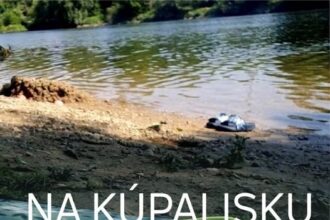 Vodná plocha s plážou a položenými plaveckými okuliarmi a pomôckami na brehu pri jazere alebo rieke na Záhorí.