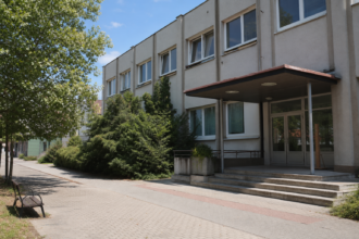 Budova mestského úradu v letný horúci deň