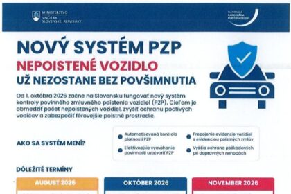 Informačný plagát o novom systéme kontroly povinného zmluvného poistenia vozidiel.