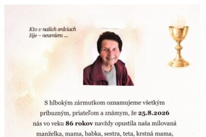 Parte Eleny Morávkovej zo Senice s informáciou o poslednej rozlúčke.