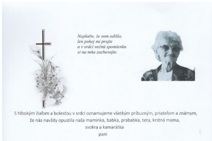 Parte Heleny Špalíkovej zo Skalice s údajmi o úmrtí a poslednej rozlúčke