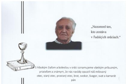 Parte s oznámením o úmrtí Ing. Drahomíra Čermáka zo Skalice.