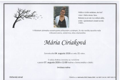 Parte s oznámením o úmrtí Márie Ciriakovej zo Skalice.